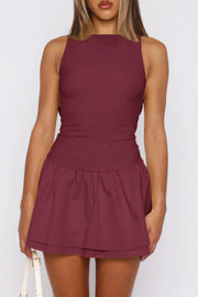 Elodie Boat-Neck Ruffle-Hem Mini Dress