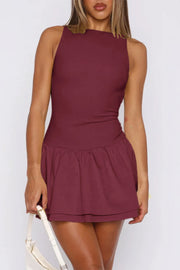 Elodie Boat-Neck Ruffle-Hem Mini Dress