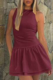 Elodie Boat-Neck Ruffle-Hem Mini Dress