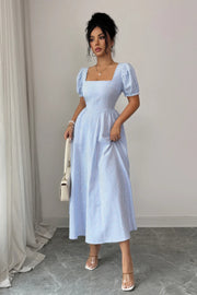 Coastal Charm Striped Puff-Sleeve Flowy Dress