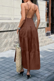 High Waist Sleeveless Open Back Full Dress
