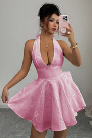 Isla Embroidered Cross-Back Halter Dress