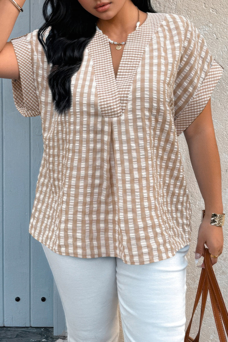 Autumn Plaid Plus-Size Patchwork Blouse