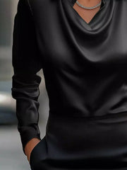 Satin Cowl Neck Long-Sleeve Blouse - Plus Size