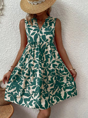 Printed Notched Sleeveless Mini Dress - Plus Size