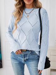 Long-Sleeve Diamond Eyelet Knit Top