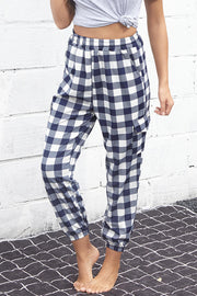 Plaid Elastic High-Waist Cargo Pants