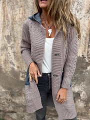 Hooded Cable Knit Longline Cardigan - Plus Size
