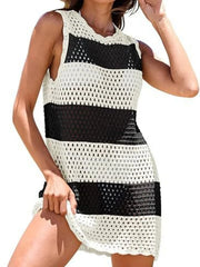 Color-Block Openwork Sleeveless Cutout Back Cover-Up
