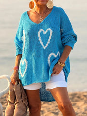 Heart V-Neck Drop-Shoulder Sweater
