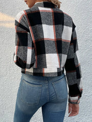 Plaid Button-Up Drop-Shoulder Cropped Jacket