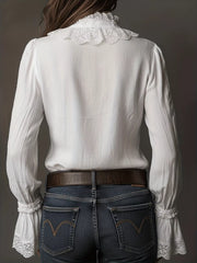 Lace Trim Button-Up Shirt