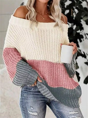 Off-Shoulder Color-Block Sweater