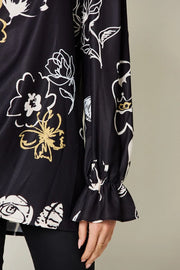 Printed Flounce Sleeve Blouse - Plus Size