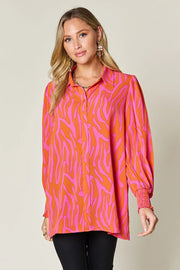 Printed Smocked Long-Sleeve Blouse - Plus Size