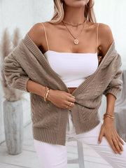 Cable Knit Open-Front Hooded Cardigan