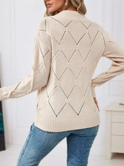 Long-Sleeve Diamond Eyelet Knit Top
