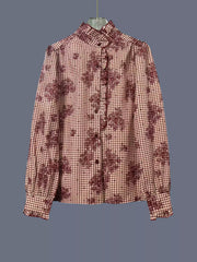 Frill Plaid Button-Up Shirt
