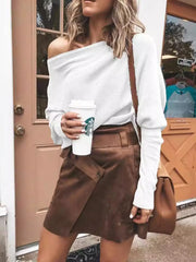 One-Shoulder Ribbed Sweater - Plus Size