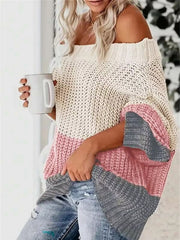 Off-Shoulder Color-Block Sweater