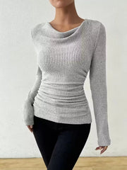 Cowl Neck Ribbed Long-Sleeve Sweater