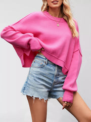 Round-Neck Drop-Shoulder Sweater