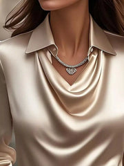 Satin Cowl Neck Long-Sleeve Blouse - Plus Size