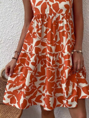 Printed Notched Sleeveless Mini Dress - Plus Size