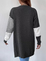 Striped Color-Block Open-Front Cardigan