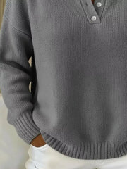 Button Detail Drop-Shoulder Sweater - Plus Size