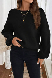 Rib-Knit Ribbon Knot Backless Drop-Shoulder Sweater