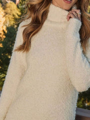 Fringe Turtleneck Long-Sleeve Sweater Dress