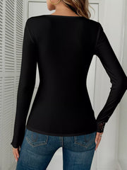 Lace Trim Long-Sleeve Top
