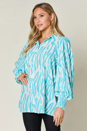 Printed Smocked Long-Sleeve Blouse - Plus Size