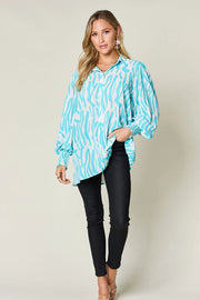 Printed Smocked Long-Sleeve Blouse - Plus Size