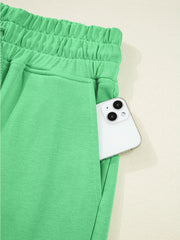 Drop-Shoulder Puff Sleeve Crop Top and Drawstring Wide-Leg Pants Set