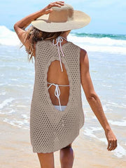Color-Block Openwork Sleeveless Cutout Back Cover-Up