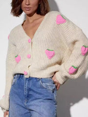 Strawberry Button-Down Cardigan