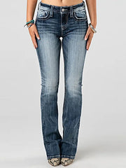 Embroidered Washed Bootcut Jeans