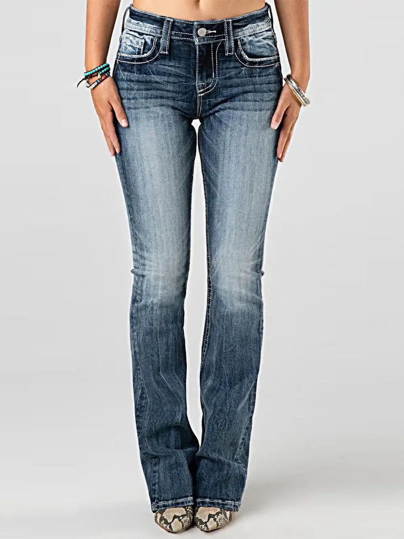 Embroidered Washed Bootcut Jeans