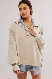 Exposed Seam Side Slit Long-Sleeve Sweatshirt