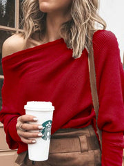 One-Shoulder Ribbed Sweater - Plus Size
