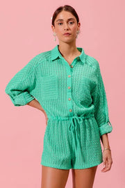 SO ME Textured Knit Button-Front Romper