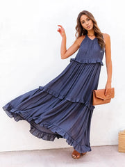 Ruffled Sleeveless Tiered Maxi Dress Pocketed