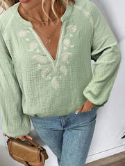 Paisley Pattern Notched Long-Sleeve Blouse