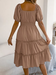 Square-Neck Short Puff Sleeve Dress