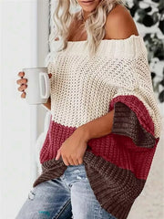 Off-Shoulder Color-Block Sweater