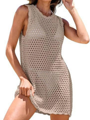 Color-Block Openwork Sleeveless Cutout Back Cover-Up
