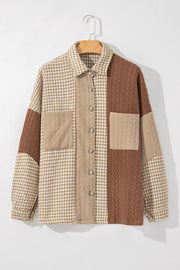 Button-Down Houndstooth Color-Block Shacket