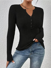 Rib-Knit Button-Front Knit Top